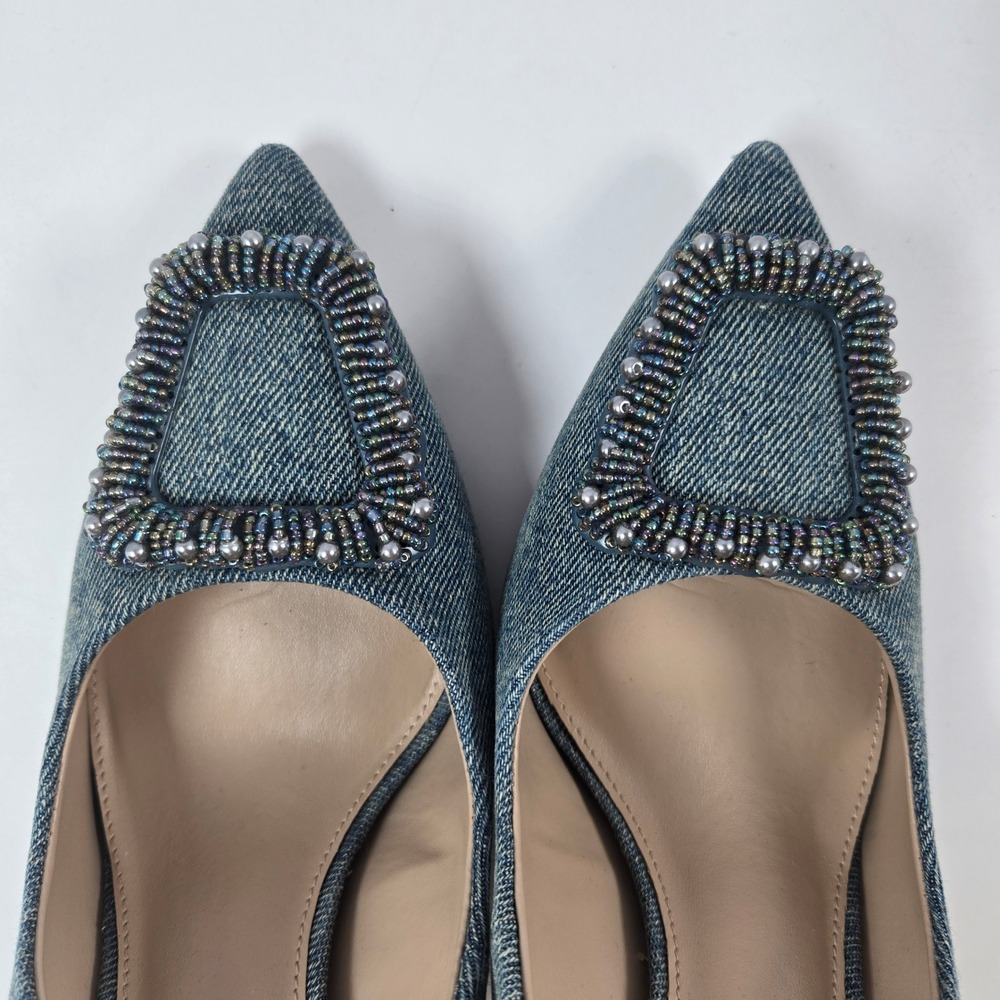 Sam Edelman Pumps Women 8 Blue Denim Beaded Buckle Hazel Stiletto Heels Pointed - Picture 3 of 9